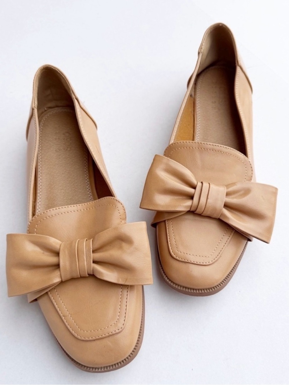 ASOS DESIGN Mentor bow loafers flats shoes in tan slip on bows size 8